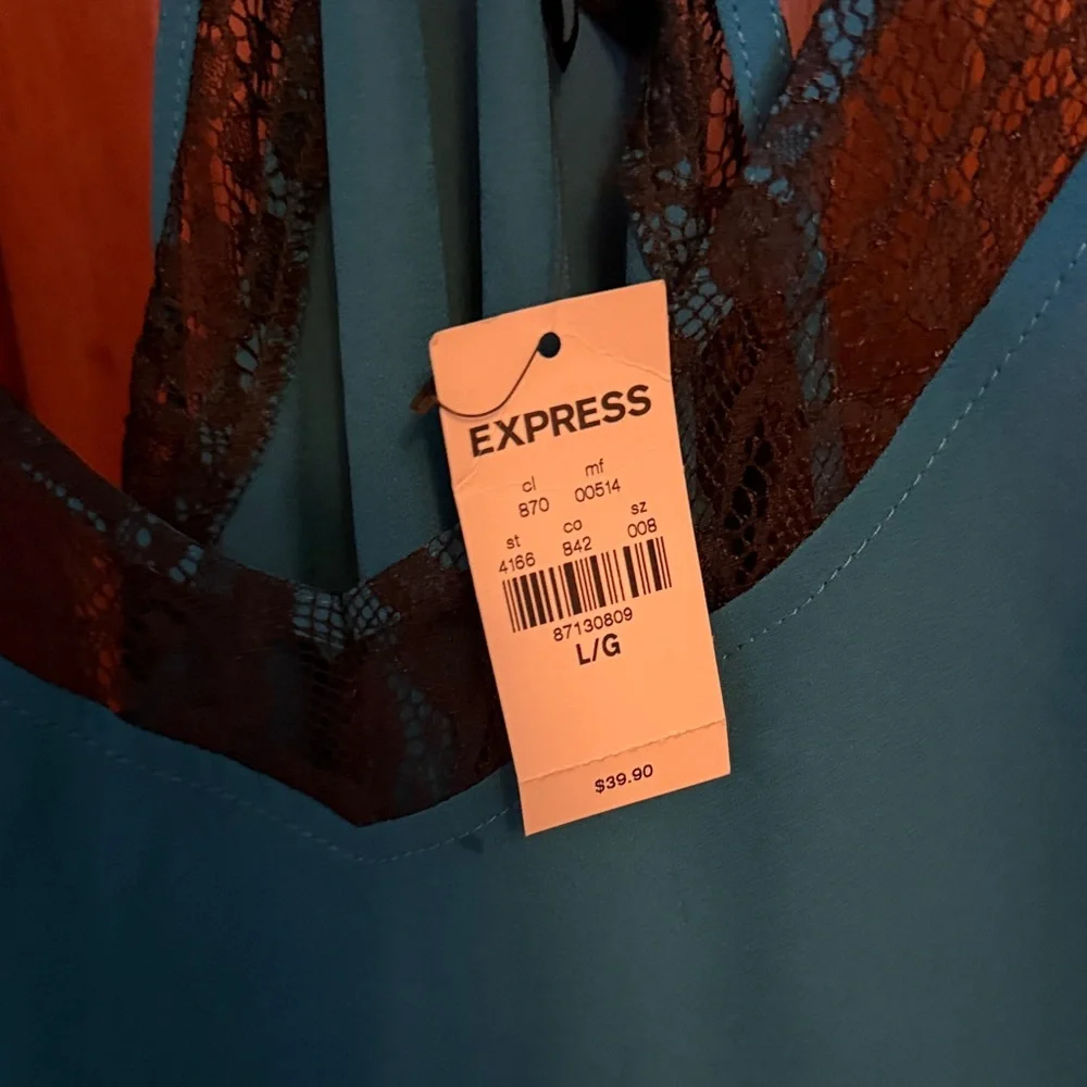 NWT Express Turquoise Lace Accent Blouse - Picture 2 of 4